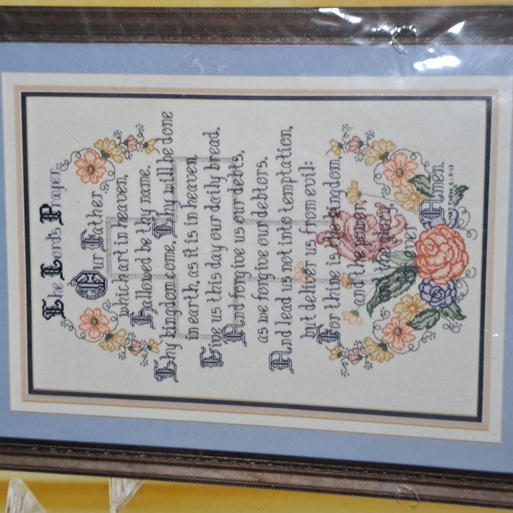 Cross Stitch Counted Kit Vintage Plaid The Lord’s Prayer 28 Count  Made in USA